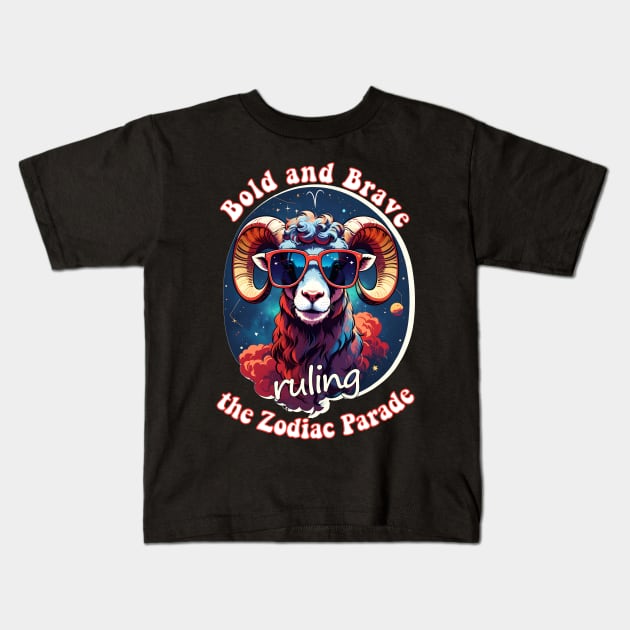 Funny Aries Zodiac Sign - Bold and Brave, ruling the Zodiac Parade Kids T-Shirt by LittleAna